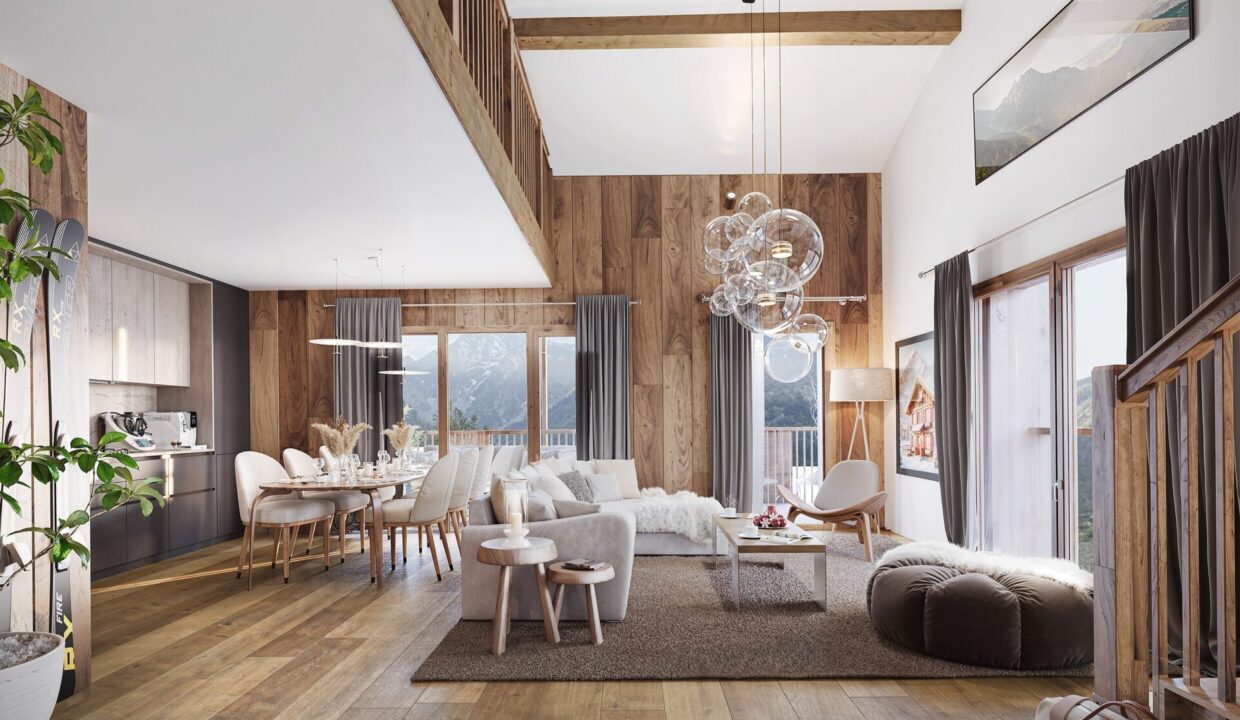 Perspective intérieur appartement montagne